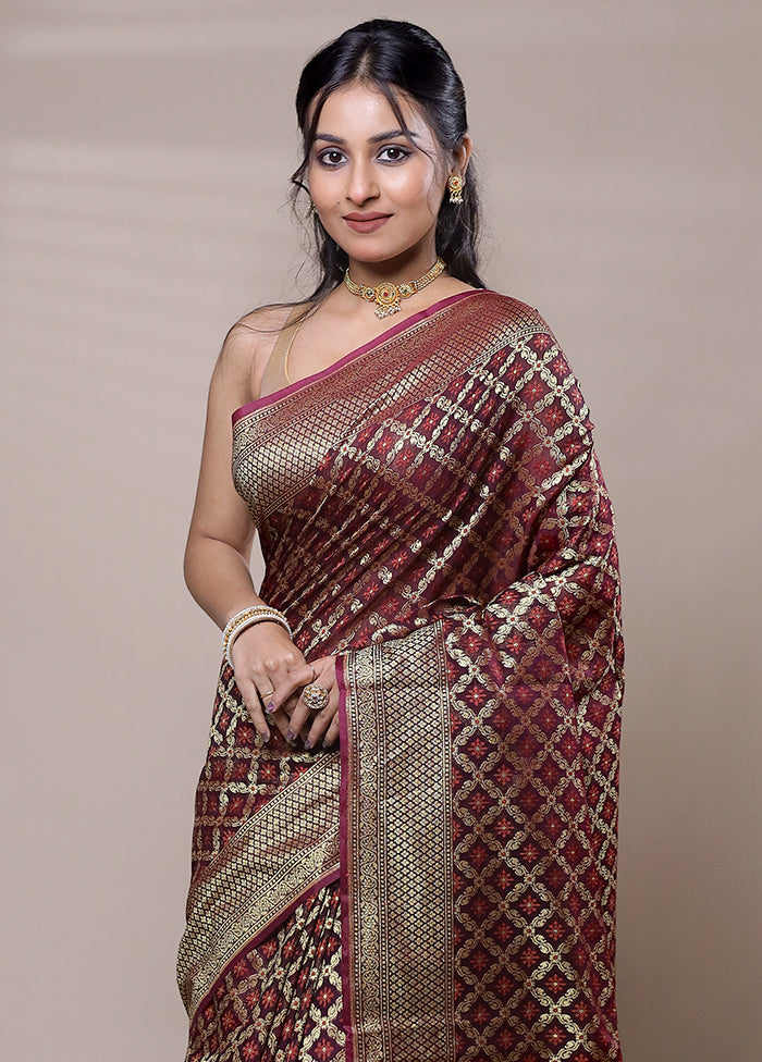 Wine Kora Silk Saree With Blouse Piece