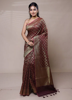 Wine Kora Silk Saree With Blouse Piece