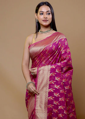 Pink Kora Silk Saree With Blouse Piece