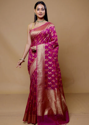 Pink Kora Silk Saree With Blouse Piece