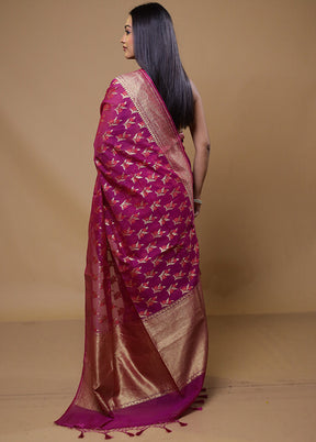 Pink Kora Silk Saree With Blouse Piece