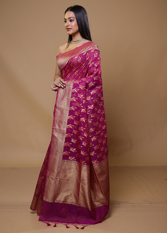 Pink Kora Silk Saree With Blouse Piece