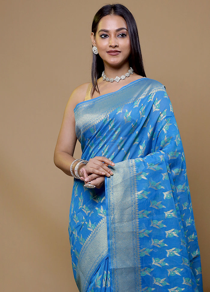 Blue Kora Silk Saree With Blouse Piece