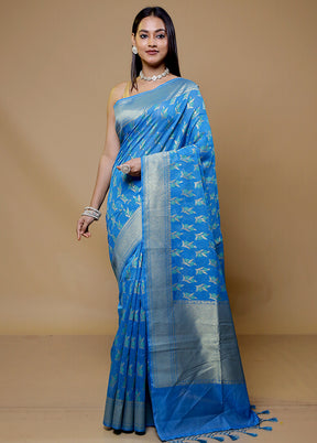 Blue Kora Silk Saree With Blouse Piece