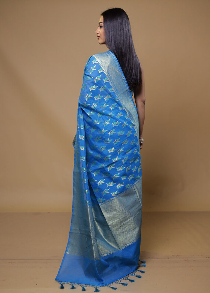 Blue Kora Silk Saree With Blouse Piece