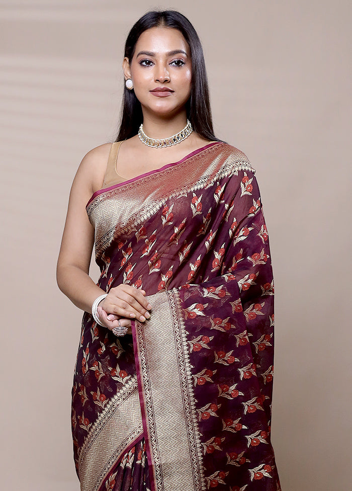 Purple Kora Silk Saree With Blouse Piece