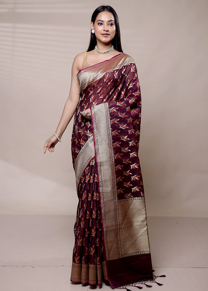 Purple Kora Silk Saree With Blouse Piece