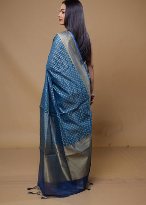 Blue Kora Silk Saree With Blouse Piece