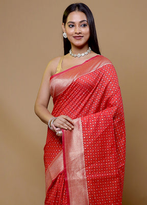 Red Kora Silk Saree With Blouse Piece