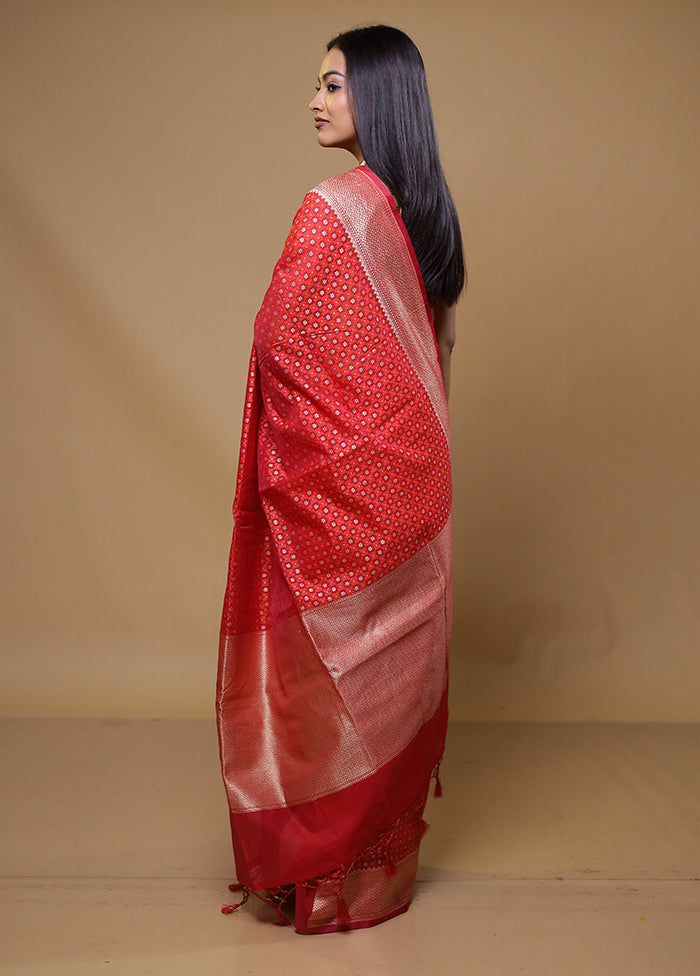 Red Kora Silk Saree With Blouse Piece