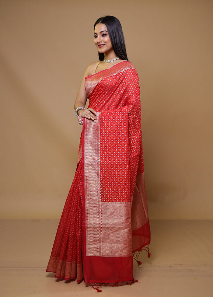 Red Kora Silk Saree With Blouse Piece