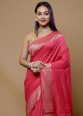 Pink Kora Silk Saree With Blouse Piece