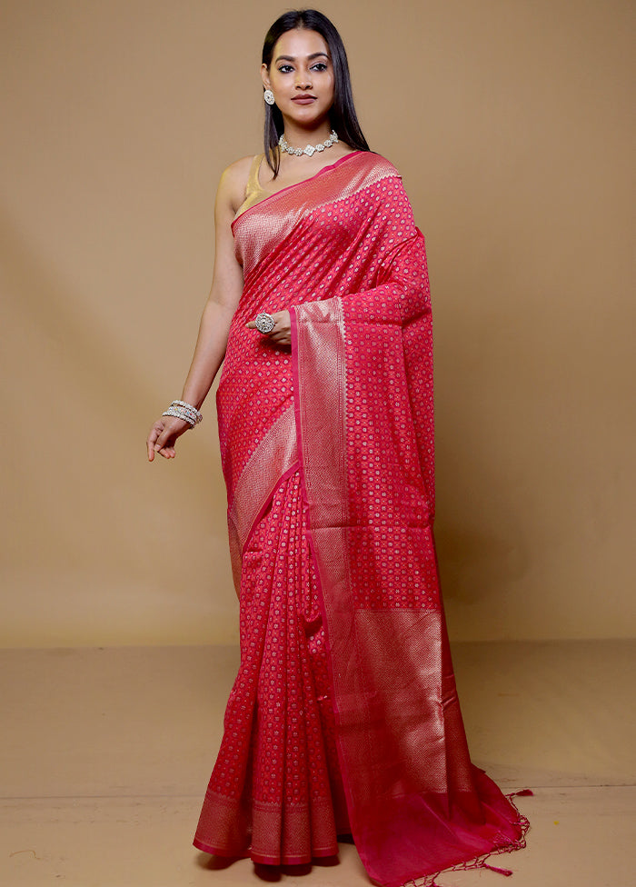 Pink Kora Silk Saree With Blouse Piece