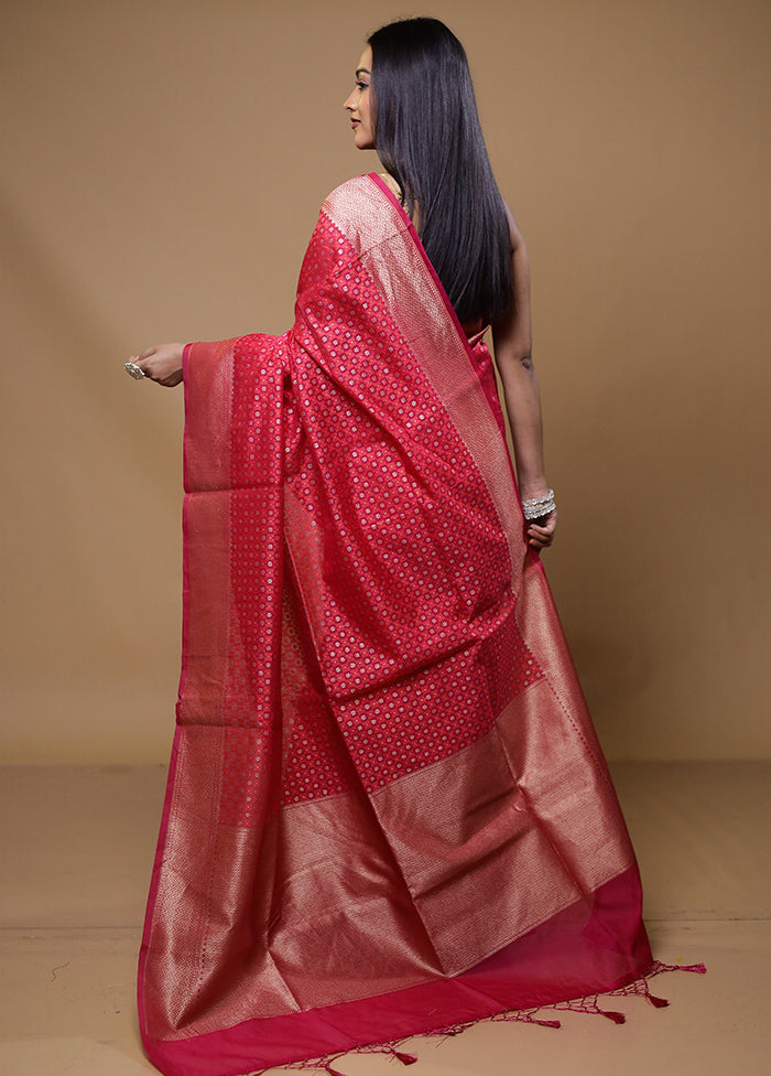 Pink Kora Silk Saree With Blouse Piece