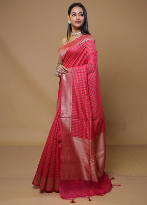 Pink Kora Silk Saree With Blouse Piece