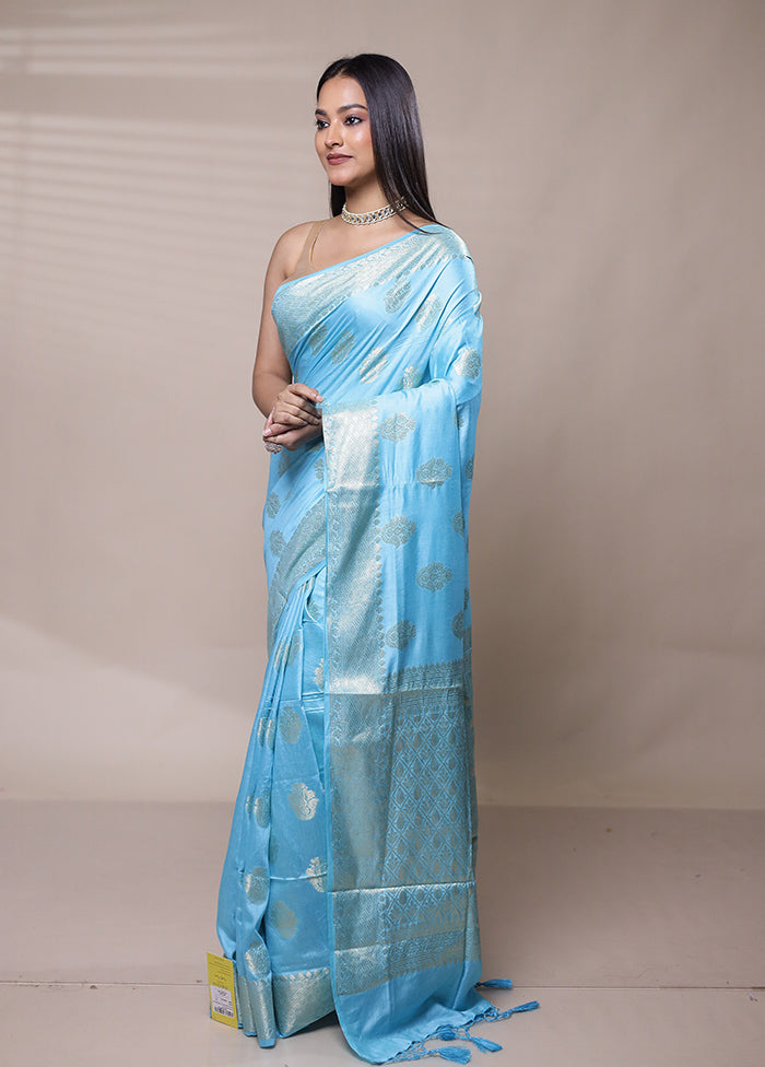 Blue Cotton Saree With Blouse Piece