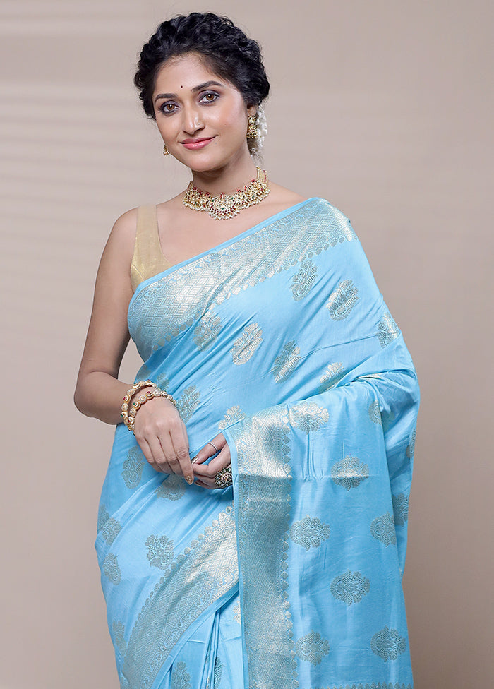 Blue Cotton Saree With Blouse Piece