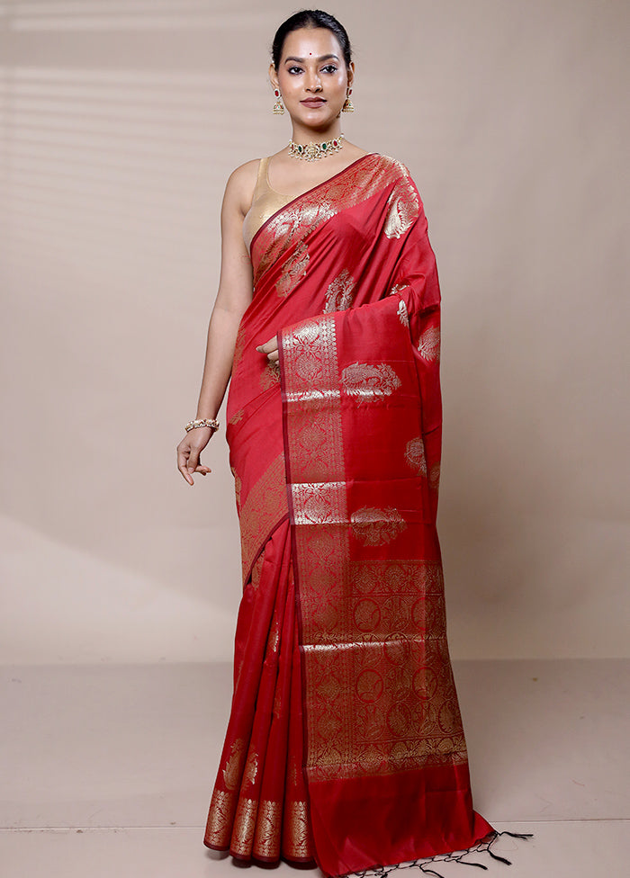 Red Cotton Saree With Blouse Piece