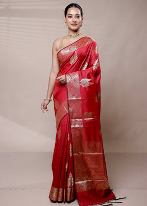 Red Cotton Saree With Blouse Piece