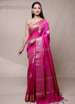 Pink Cotton Saree With Blouse Piece