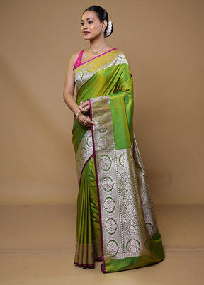 Green Katan Silk Saree With Blouse Piece