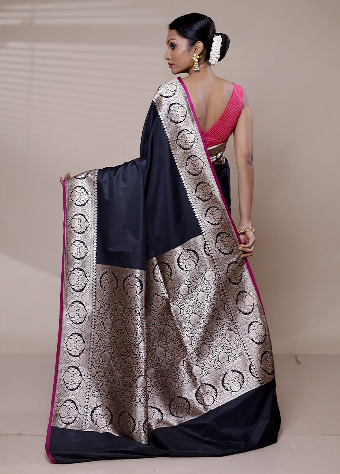 Black Katan Silk Saree With Blouse Piece