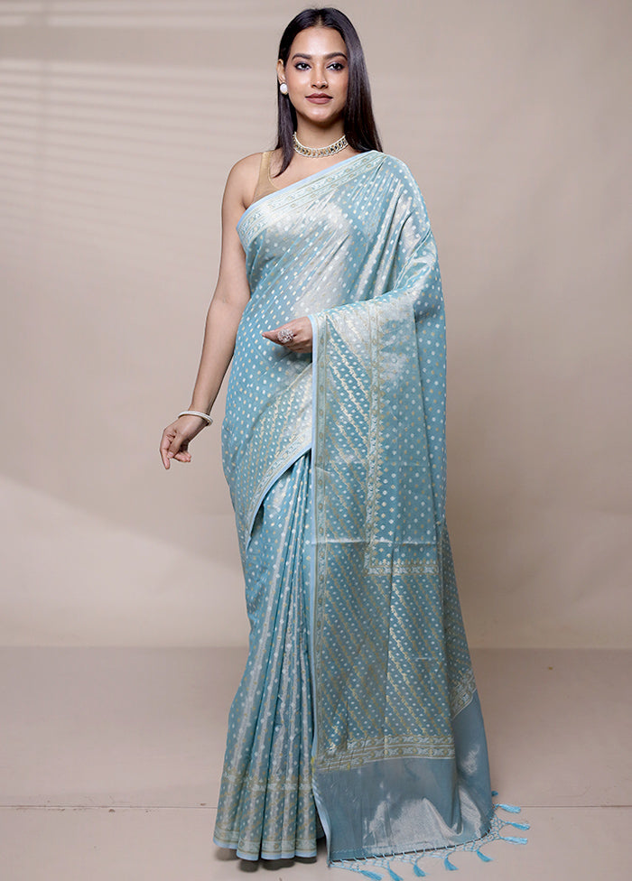 Blue Tissue Silk Saree With Blouse Piece