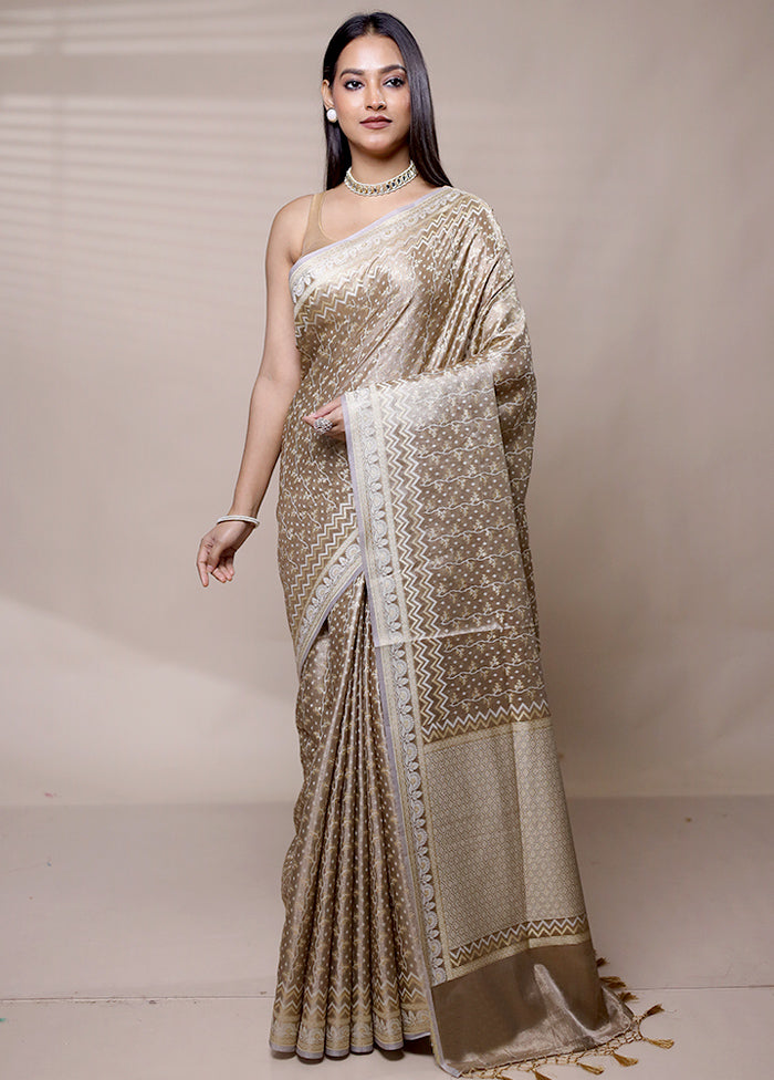 Grey Tissue Silk Saree With Blouse Piece