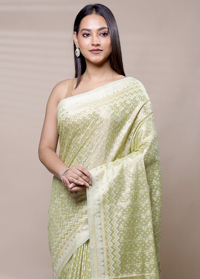 Green Tissue Silk Saree With Blouse Piece