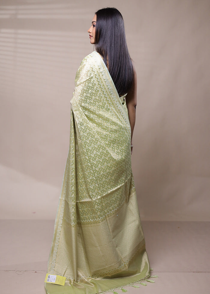 Green Tissue Silk Saree With Blouse Piece