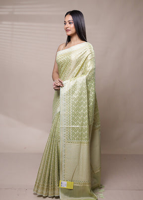 Green Tissue Silk Saree With Blouse Piece