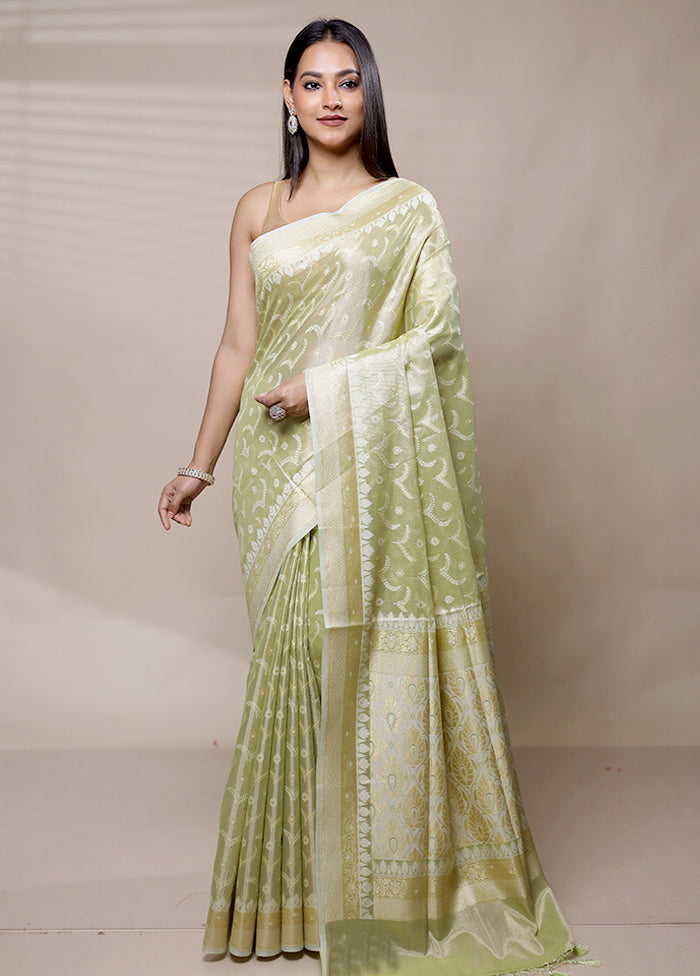 Green Tissue Silk Saree With Blouse Piece