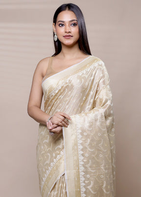 Cream Tissue Silk Saree With Blouse Piece