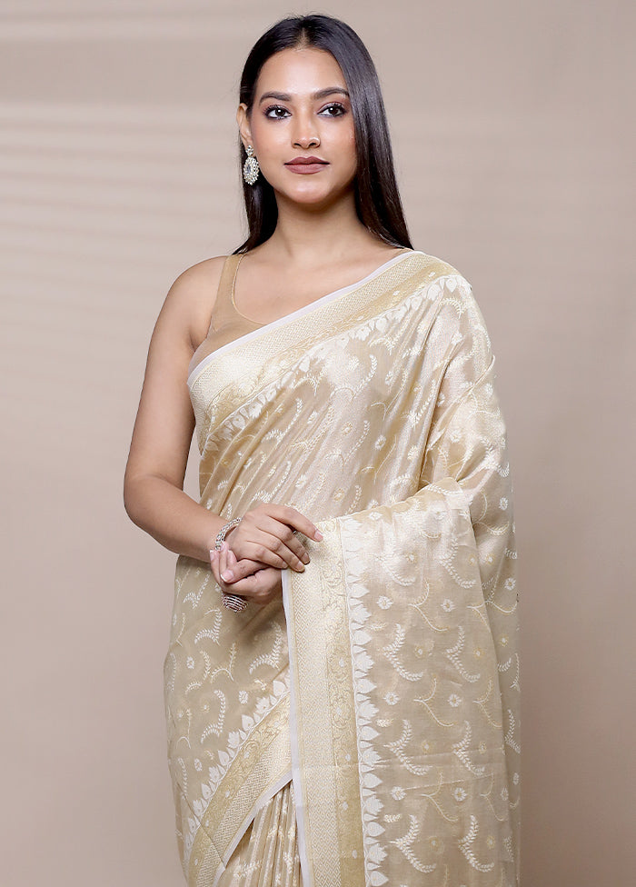 Cream Tissue Silk Saree With Blouse Piece