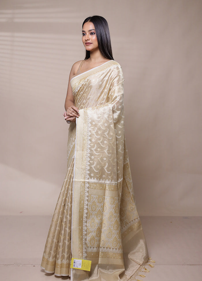 Cream Tissue Silk Saree With Blouse Piece