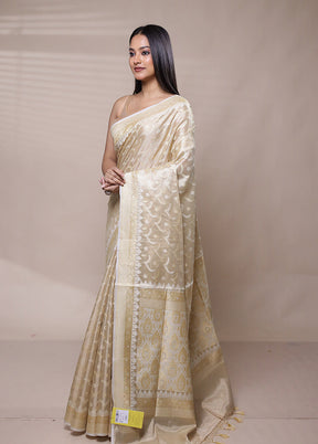 Cream Tissue Silk Saree With Blouse Piece