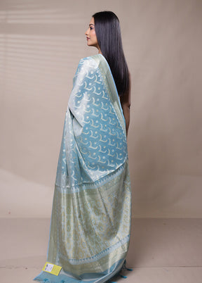 Blue Tissue Silk Saree With Blouse Piece