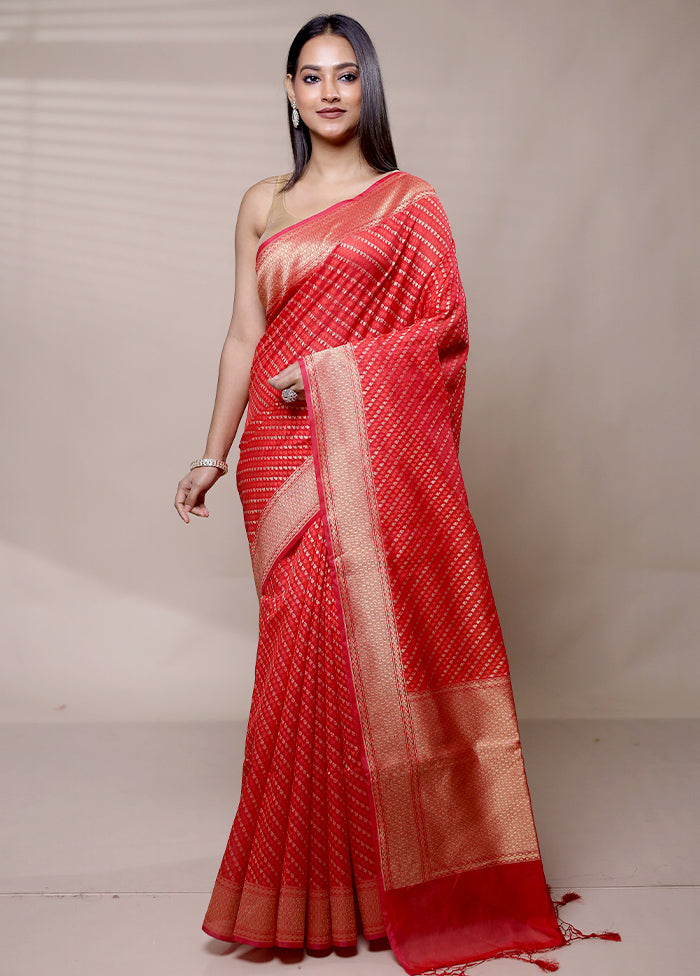 Red Kora Silk Saree With Blouse Piece