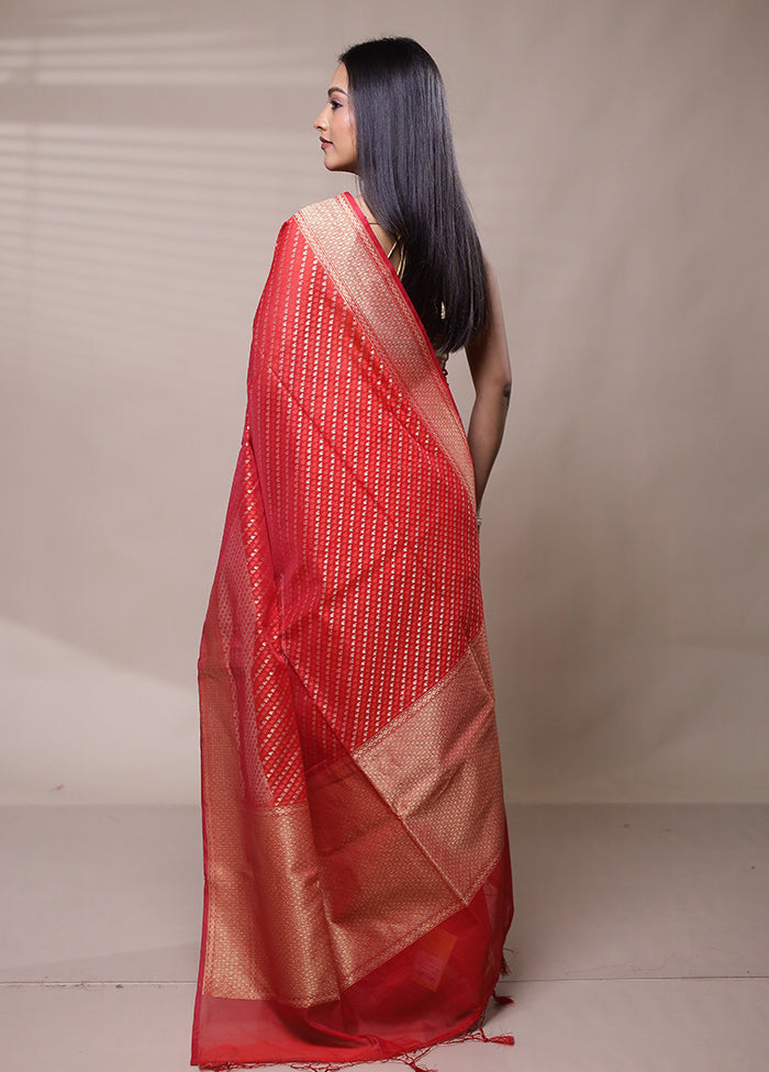 Red Kora Silk Saree With Blouse Piece