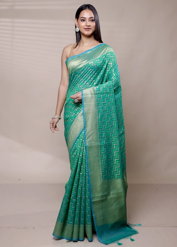 Green Kora Silk Saree With Blouse Piece