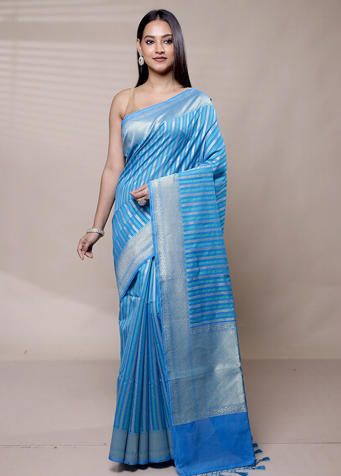 Blue Kora Silk Saree With Blouse Piece