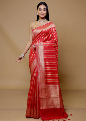 Red Kora Silk Saree With Blouse Piece