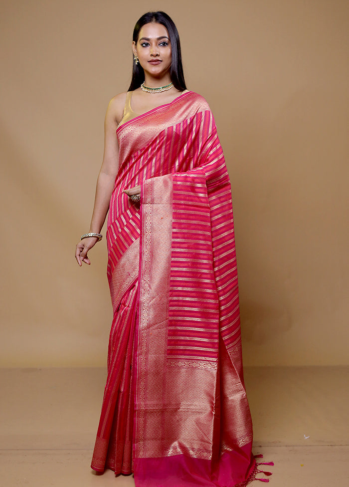 Pink Kora Silk Saree With Blouse Piece