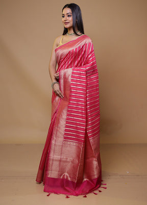 Pink Kora Silk Saree With Blouse Piece