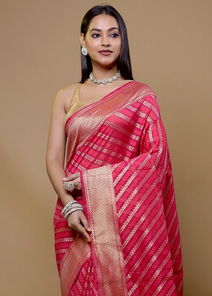 Pink Kora Silk Saree With Blouse Piece