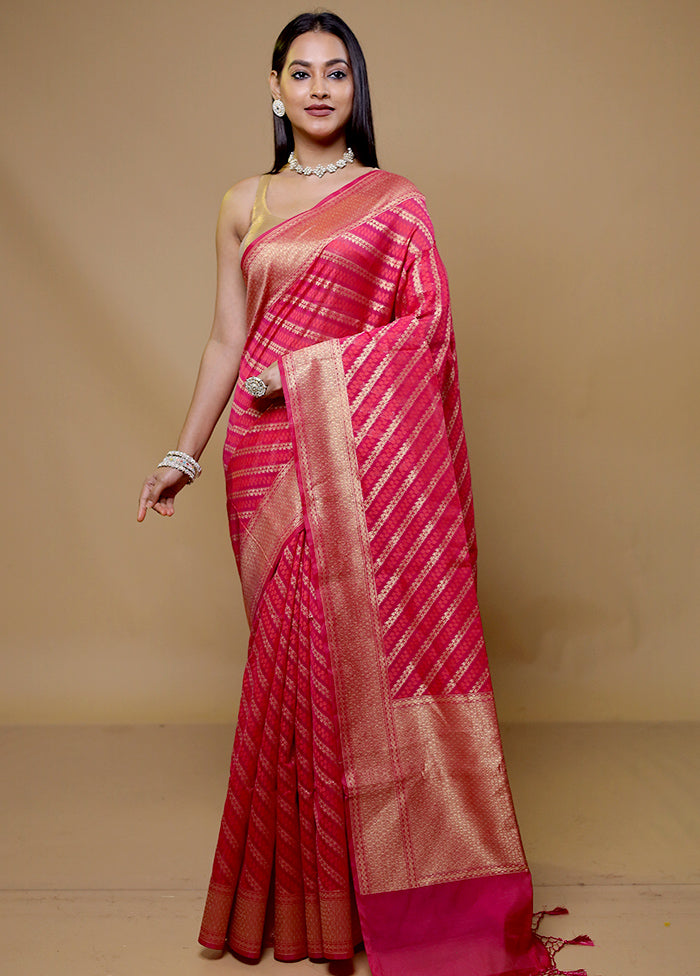 Pink Kora Silk Saree With Blouse Piece