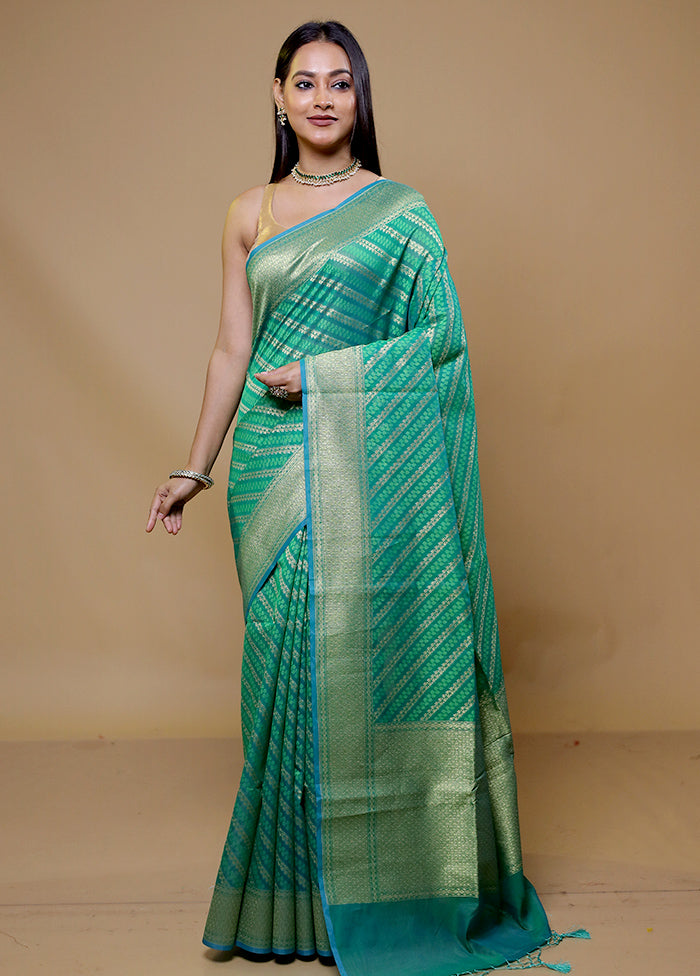 Green Kora Silk Saree With Blouse Piece