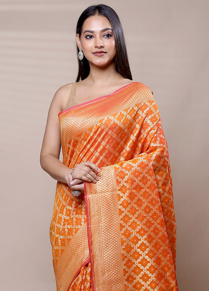 Orange Kora Silk Saree With Blouse Piece