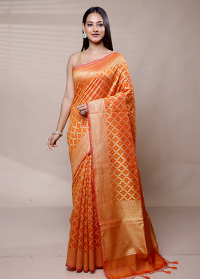 Orange Kora Silk Saree With Blouse Piece