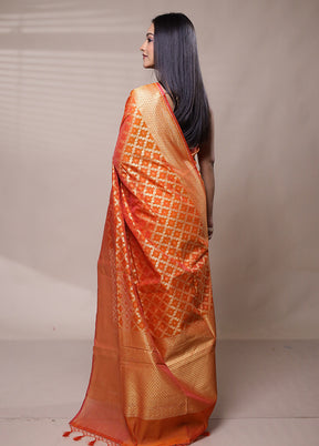 Orange Kora Silk Saree With Blouse Piece